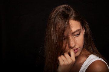 Beautiful Attractive Young Teenage Woman Looking Away Isolated Black Background