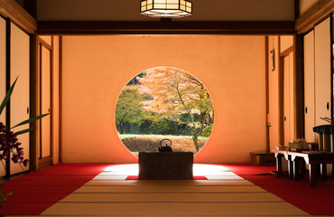 Obraz premium Horizontal Garden view of the Meigetsuin Temple, Yamanouchi, Kamakura, Kanagawa, Japan 鎌倉の明月院