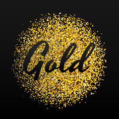 Gold sparkles on black background. Gold glitter background.