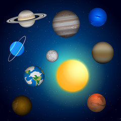 Fototapeta na wymiar Solar system. Sun, Mercury, Venus, Earth, Mars, Jupiter, Saturn, Uranus, Neptune. Vector design elements