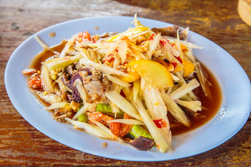 Famous Thai food, papaya salad or SOM TAM or Somtum.