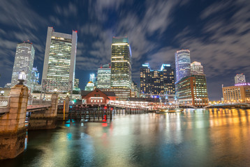 Fototapeta na wymiar Boston illuminated skyscrapers