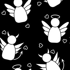 Angels and Demons. Black seamless pattern