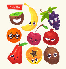 set of fruit characters. Vector cute cartoons 