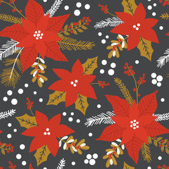 Obraz premium Christmas hand drawn flowers. Seamless pattern with poinsettia. 