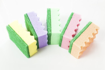 colored sponge, sponge for washing dishes on a white background