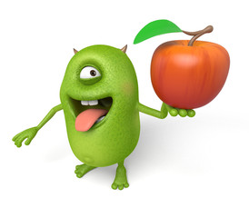 Little monster holding a big apple