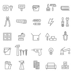 Home repair and construction outline gray vector icons set. Modern minimalistic design.