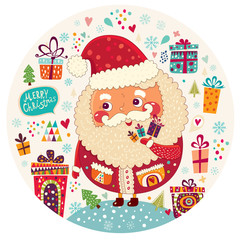 Beautiful vector Christmas illustration with cute Santa Claus.