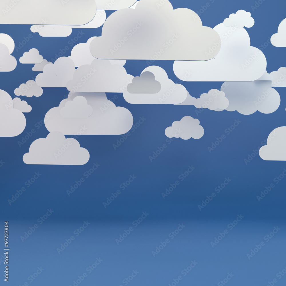 Aufkleber Abstract background composed of white paper clouds over blue.