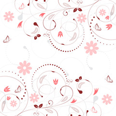 Floral vector background with vintage flower pattern and butterflies.