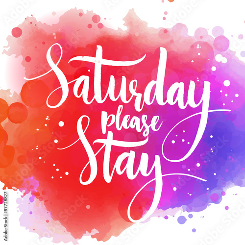 saturday please stay fun saying vector quote about end of the calligraphy background