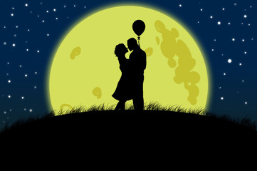 Couple silhouette on moon light