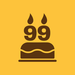 The birthday cake with candles in the form of number 99 icon. Birthday symbol. Flat