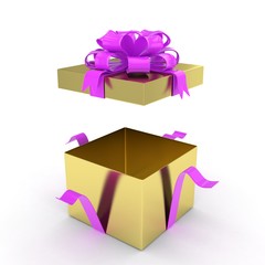 open gift box with bows isolated on white