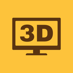 The 3d icon. Monitor and display, screen, movie symbol. Flat