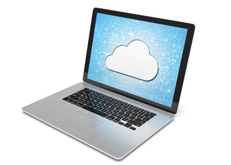 3d rendering of a laptop with cloud concept