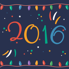 Greeting card for New 2016 Year in flat design. Vector