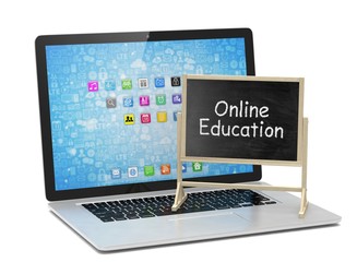  Laptop with chalkboard, online education concept