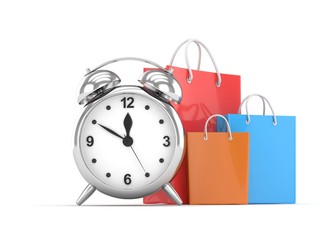 alarm clock and shopping bag (time to buy concept)