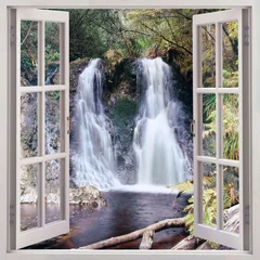  Open window view to Hogarth Falls, Tasmania © leksele