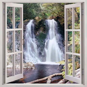 Open window view to Hogarth Falls, Tasmania