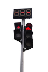 Red color on the traffic light.