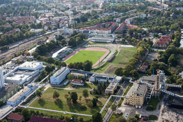 aerial view of the sport arena in Jelenia Gora city in Poland