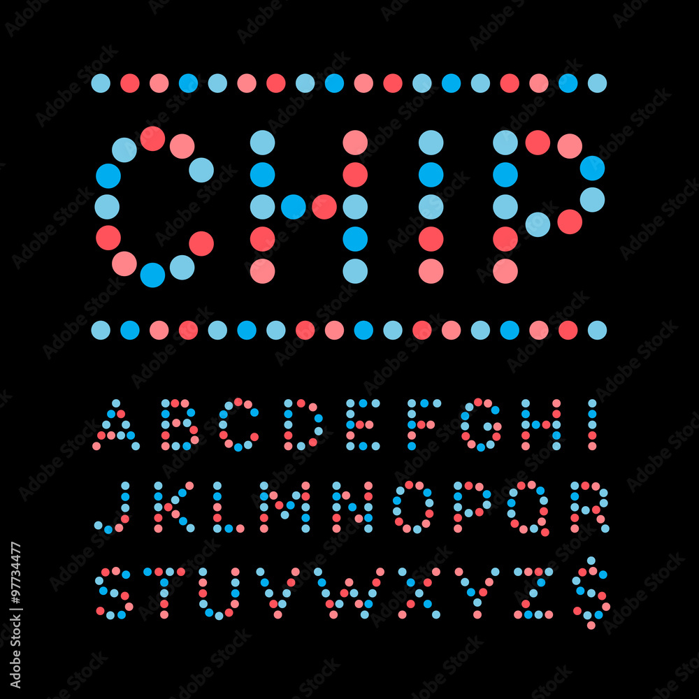 Poster rounded font. vector alphabet with dots effect letters.