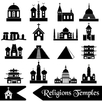 world religions types of temples icons  eps10