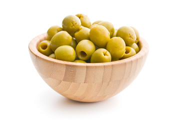 pitted green olives in bowl
