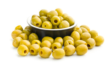 pitted green olives in bowl