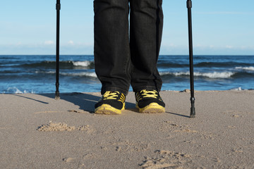 Nordic walking at sea.