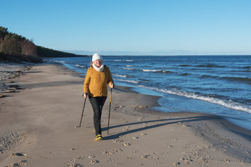 Nordic walking at sea.