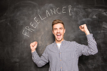 successful young freelancer has achieved the goals against the b