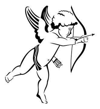 Contour image of Cupid flying with bow
