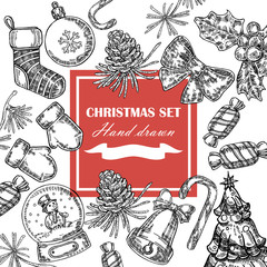 Merry Christmas card. Happy New Year hand drawn background. 