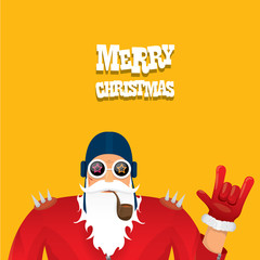 vector biker santa claus with smoking pipe.
