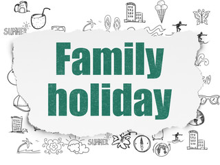 Tourism concept: Family Holiday on Torn Paper background