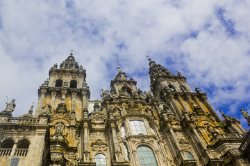 Fototapeta na wymiar The Romanesque facade of the cathedral at Santiago de Compostela on the eastern side of Praza do Obradoiro