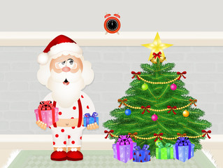 funny Santa Claus and Christmas tree