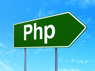 Programming concept: Php on road sign background