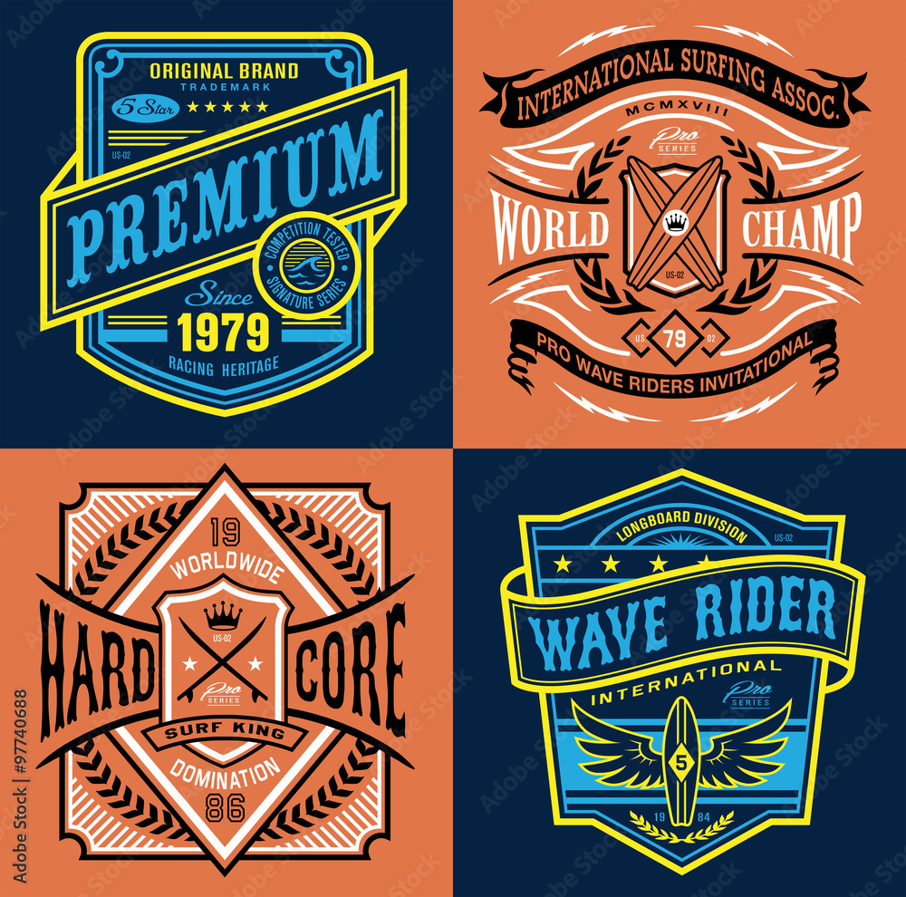 Wall mural vintage surfing emblem graphic set