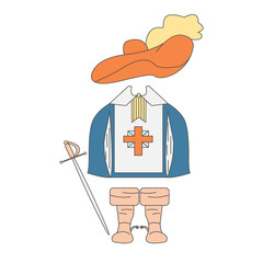 Items of clothing Musketeers. Rapier, gown, hat and boots. Vecto