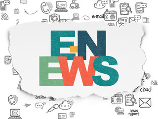 News concept: E-news on Torn Paper background