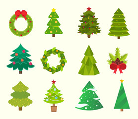 Christmas tree flat icons set