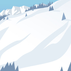 Ski resort mountains, tracks, building winter season landscape vector illustration