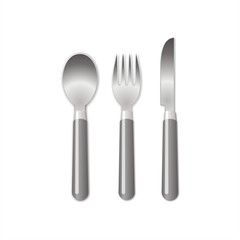 Cuchara, tenedor y cuchillo. Cubiertos sobre fondo blanco