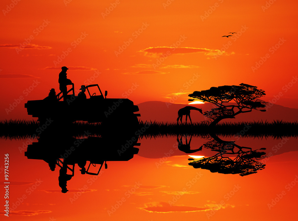 Poster jeep safari at sunset