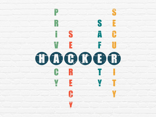 Protection concept: Hacker in Crossword Puzzle